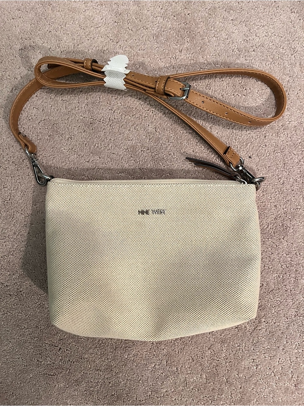 Nine West Cream Crossbody Bag with Brown Strap